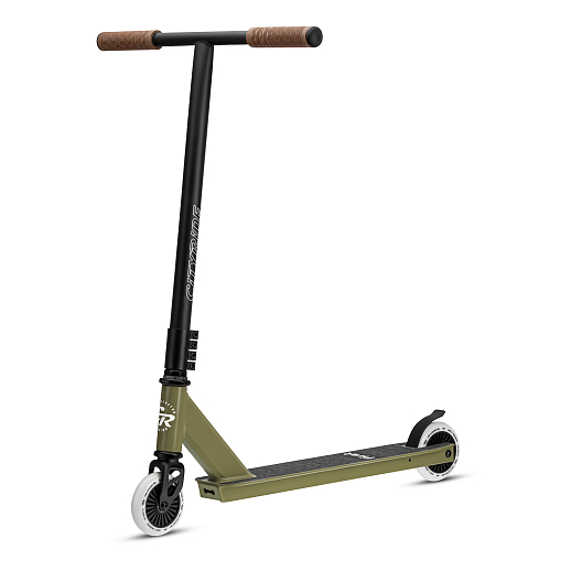 Трюковый самокат CITYRIDE FIRST, T-bar сталь 50*52см, дека алюм.49*9,5см, колеса PU 86A 100мм, пластик диск,  вилка резьб., хомут 4б., цвет Хаки в Джамбо Тойз