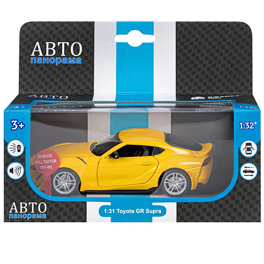 ТМ "Автопанорама" Машинка металлическая 1:31 Toyota Supra [US], желтый, откр. двери, свет, звук, инерция в/к 17,5*13,5*9 см в Джамбо Тойз #19