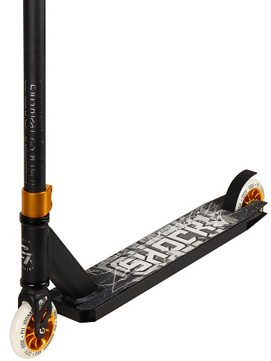 Трюковый самокат CITYRIDE SHOCK. Стальной руль 50х50 см, алюминиевая дека 50х10 см, алюминиевый хомут 2 болта, компрессия HIC. Колеса PU 100 мм, подшипник Abec-9, золото в Джамбо Тойз #4