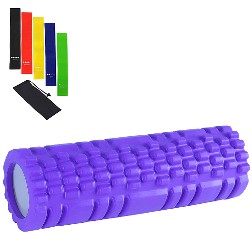 Валики для йоги, размер 29х9,5 см, 430г, цвет сиреневый+ комплект гимнастических резинок 5шт в пленке в Джамбо Тойз
