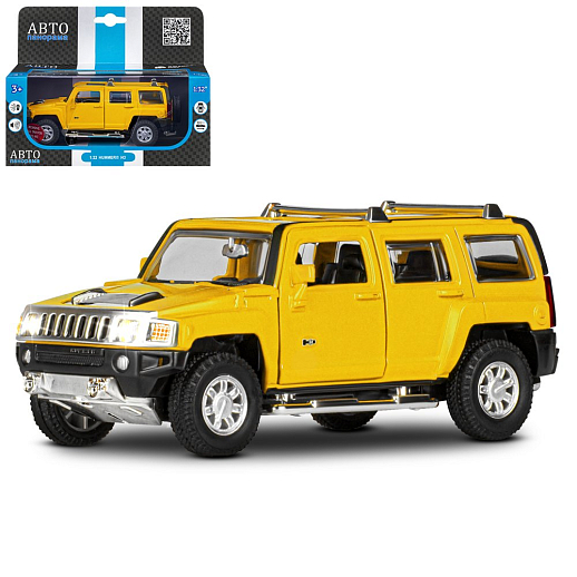 ТМ "Автопанорама" Машинка металлическая 1:32 Hummer H3, желтый, свет, звук, откр. двери и багажник, инерция, в/к 18*13,5*9 см в Джамбо Тойз