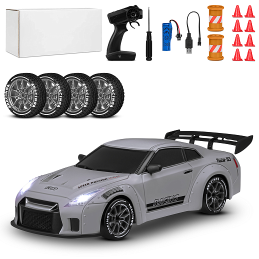 Р/у машинка для дрифта М1:24,2.4GHz,4WD,сменные шины 4шт., конусы 8шт.,свет,с аккум.,цвет серый,в/к 24,5*11,5*19см в Джамбо Тойз