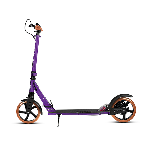 2хкол. самокат CITYRIDE 200MM disk, ал. 100%. Аморт. передний/задний. Колеса PU 200/200 мм. Подшипники: Abec-9. Грипсы: резина. Хомуты анод., замок на руле. Ручной дисковый задний тормоз. Сиреневый в Джамбо Тойз #4