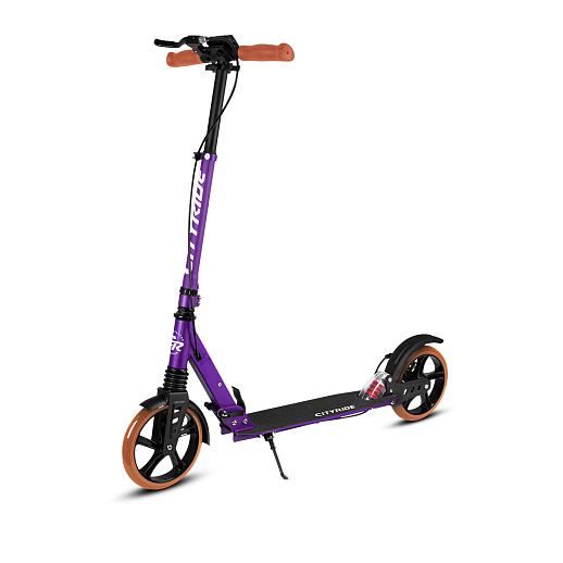 2хкол. самокат CITYRIDE 200MM disk, ал. 100%. Аморт. передний/задний. Колеса PU 200/200 мм. Подшипники: Abec-9. Грипсы: резина. Хомуты анод., замок на руле. Ручной дисковый задний тормоз. Сиреневый в Джамбо Тойз #3