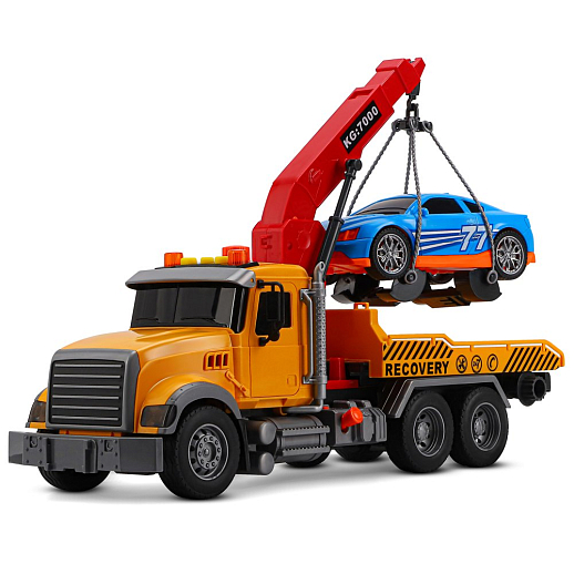 AUTODRIVE Фрикционный Эвакуатор с машинкой,помповый механизм,звук,свет,на бат.,в/к 41,5*14*21см в Джамбо Тойз #2