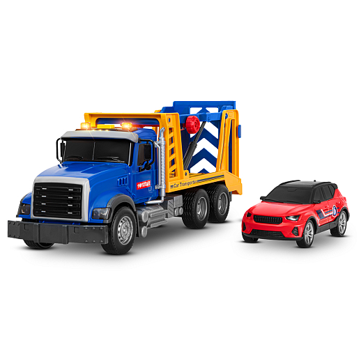 AUTODRIVE_Фрикционный Автовоз с машинкой, подвижные элементы,звук,свет,на бат.,в гофрокор. 34,5*14,5*12см в Джамбо Тойз #20