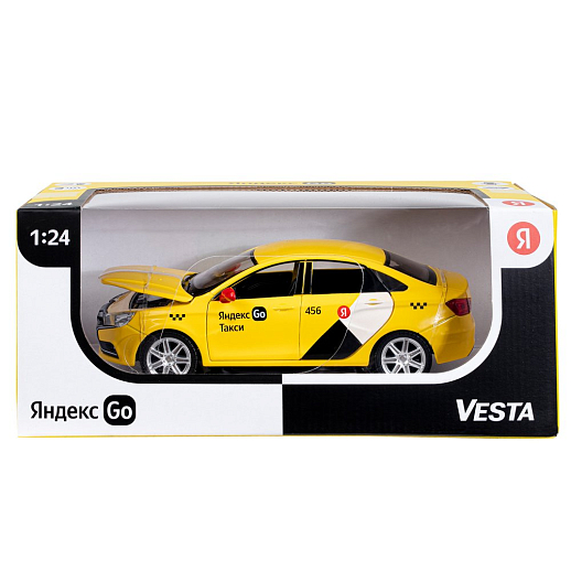 Машинка металлическая Яндекс Go, инерционная, коллекционная модель 1:24 LADA VESTA, цвет желтый, открываются 4 двери, капот, багажник, свет, звук, в/к 24,5*12,5*10,5 см в Джамбо Тойз #3