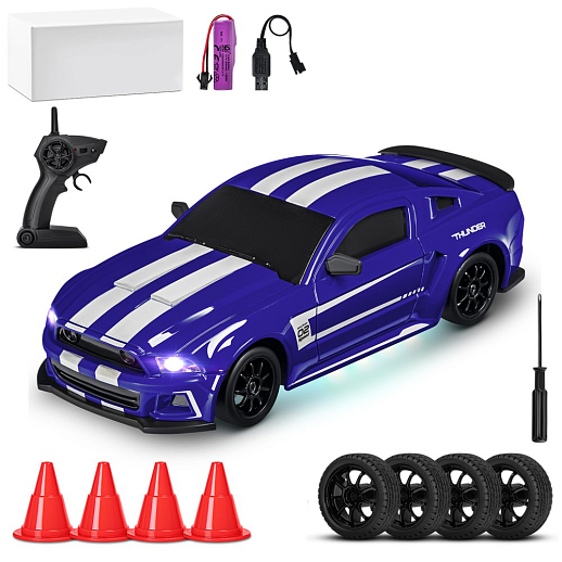 Р/у машинка для дрифта М1:24,2.4GHz,4WD,сменные шины 4шт., конусы 4шт.,свет,с аккум.,цвет синий,в/к 22,4х14,5х10,8см в Джамбо Тойз