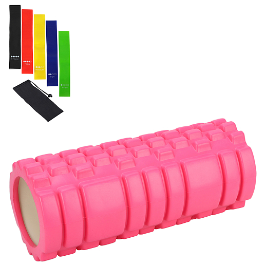 Валики для йоги, размер 33х14 см, 600г, цвет розовый+ комплект гимнастических резинок 5шт в пленке в Джамбо Тойз