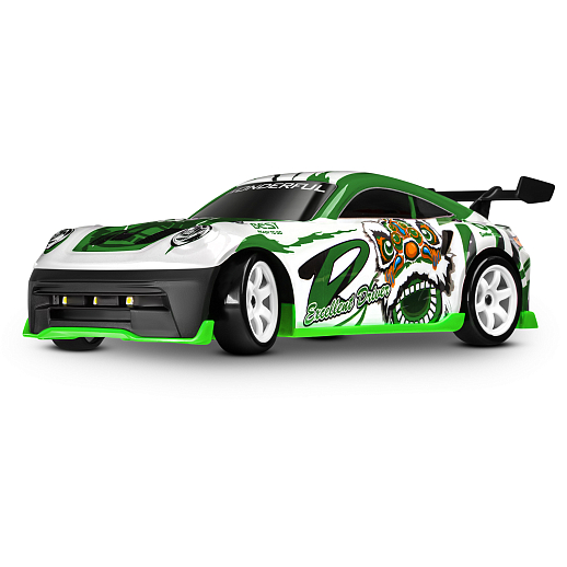 Р/у машина для дрифта,1:18, подсветка днища/фар, запасн. колеса, конусы,цвет белый с зелен.,с аккум, в бел.гофрокор. 34*20,5*17,5см в Джамбо Тойз #7