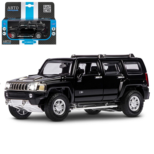 ТМ "Автопанорама" Машинка металлическая 1:32 Hummer H3, черный, свет, звук, откр. двери и багажник, инерция, в/к 17,5*13,5*9 см в Джамбо Тойз