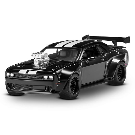 ТМ "Автопанорама" Машинка металлическая 1:36 2022 Dodge challenger SRT Jailbreak, черный, тюнинг, откр. двери, свободный ход колес, в/к 23,5*10*4 см в Джамбо Тойз #4