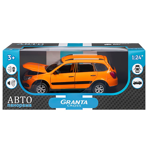 Машинка металлическая Автопанорама, инерционная, коллекционная модель LADA GRANTA CROSS, масштаб 1:24, свет, звук, открываются 4 двери, капот, багажник, оранжевый перламутр, в/к 24,5*12,5*10,5 см в Джамбо Тойз #22