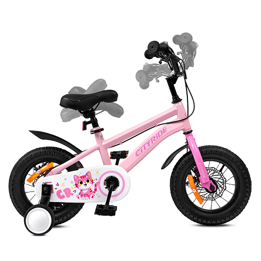 Велосипед двухколёсный CITYRIDE, модель CR-B2-07B, колеса 12", рама сталь, дисковые мех. тормоза, обода сталь, балансирные колёса, цвет розовый в Джамбо Тойз #10