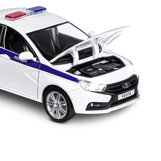 Машинка металлическая Автопанорама, инерционная, коллекционная модель LADA VESTA "Полиция" седан, масштаб 1:24, свет, звук, открываются 4 двери, капот, багажник, белый, в/к 24,5*12,5*10,5 см в Джамбо Тойз #18