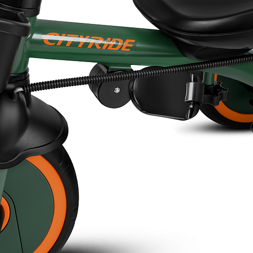 Детский 3хкол. велосипед ”CITYRIDE“ Рама сталь, наклонный руль из магнезия, колясочная крыша, ручка управления с подстаканником, 2 корзины. Колеса EVA 10/8, подножки, тормоза, бампер безопасности. Оранжево-зеленый. в Джамбо Тойз #20