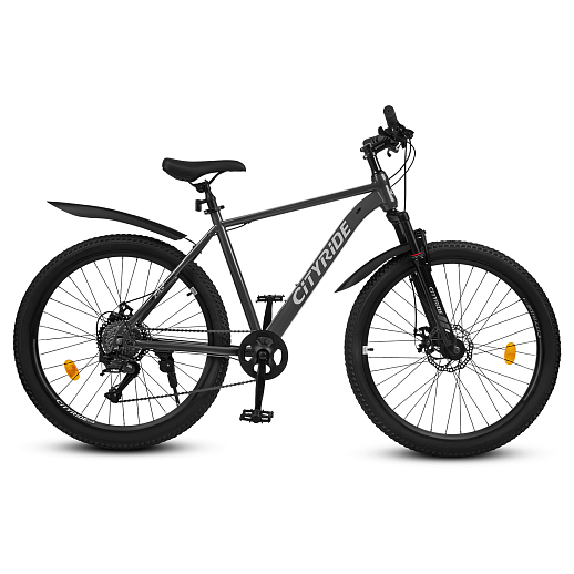Велосипед CITYRIDE 26", модель CR-B2-SH03, рама сталь, обода двойные алюминий, трансмиссия 1*9 ск, амортизационная вилка, дисковые мех. тормоза, цвет серый в Джамбо Тойз #3