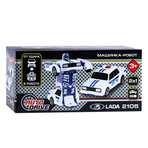 AUTODRIVE_LADA 2105_Милиция,машинка-робот фрикционная,13,5см,одной кнопкой трансформируется в робота,цвет желт.,в/к 13,5*6,5*5,5 см в Джамбо Тойз #7