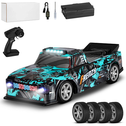 Р/у машина для дрифта М1:16,2.4GHz,4WD,сменные шины 4шт.,свет,с аккум.,цвет черн.с бирюзой,в бел.кор. 38,5*15*17см в Джамбо Тойз
