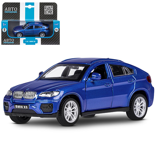 ТМ "Автопанорама" Машинка металлическая 1:43 BMW X6,синий, откр. двери, инерция, в/к 17,5*12,5*6,5 см в Джамбо Тойз