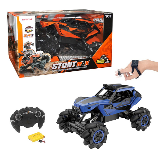 Р/У Монстр-трак, М1:15, 2,4G, управление пульт и браслет, 5 кан, вращение 360, дэмо, зар.устр., синий, в/к 36*23*20,6 см в Джамбо Тойз
