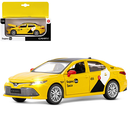 Яндекс Go машинка металлическая, 1:34 Toyota Camry, цвет желтый, инерция, свет, откр. двери, в/к 17,5*13,5*9 см в Джамбо Тойз