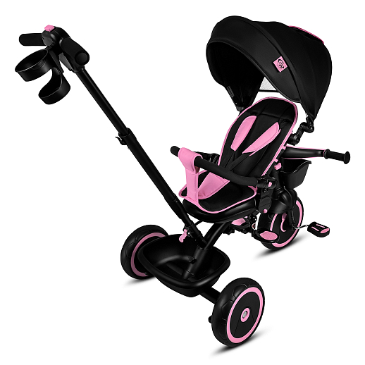 Детский 3хкол. велосипед ”CITYRIDE“ Рама сталь, наклонный руль из магнезия, колясочная крыша, ручка управления с подстаканником, 2 корзины. Колеса EVA 10/8, подножки, тормоза, бампер безопасности. Розово-черный в Джамбо Тойз #9