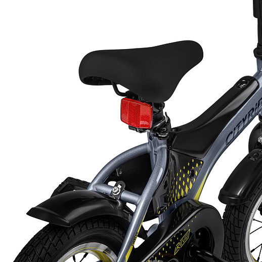 Детский велосипед "Cityride REVO", модель CR-B2-05, рама сталь, кожух цепи 100%, обода алюм. 12", втулки сталь, покрышки 2,125, страх. колеса, руль сталь. вынос сталь, задние ножные тормоза, передний клещевой, звонок, крылья пластик, отражатели пер/зад и на спицах, цвет серый-жёлтый в Джамбо Тойз #5