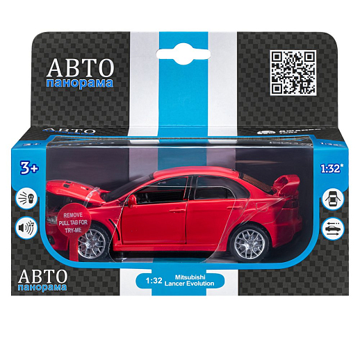 ТМ "Автопанорама" Машинка металлическая 1:32 Mitsubishi  Lancer Evolution, красный, откр. двери, капот и багажник, свет, звук, инерция,  в/к 17,5*12,5*6,5 см в Джамбо Тойз #3