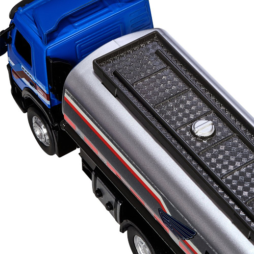 ТМ "Автопанорама" Машинка металлическая Volvo бензовоз, масштаб 1:50, цвет голубой, откидывается кабина, свет, звук, свободный ход колес, в/к 28*14*10 см в Джамбо Тойз #7