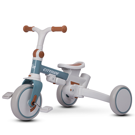 Детский трехколесный велосипед "CITYRIDE". Рама алюминий, может трансформироваться, подножки, колеса 8/7 EVA, капюшон, род. ручка, сине-серый в Джамбо Тойз #4