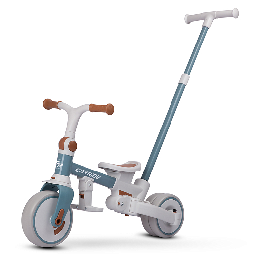 Детский трехколесный велосипед "CITYRIDE". Рама алюминий, может трансформироваться, подножки, колеса 8/7 EVA, капюшон, род. ручка, сине-серый в Джамбо Тойз #7