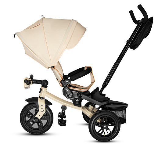 Детский трехколесный велосипед "CITYRIDE LUNAR 2.0". Пятиугольная рама, сиденье 360, складная крыша D600, подножки, надув.колеса 12/10, багажник, сумочка, фара. Цвет бежевый в Джамбо Тойз #4