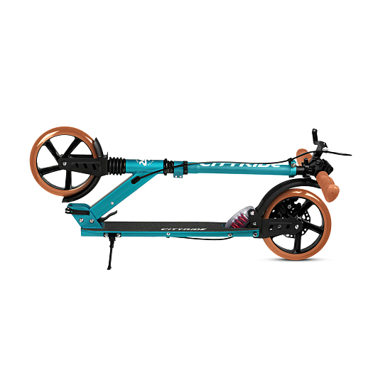 2хкол. самокат CITYRIDE 200MM disk, ал. 100%. Аморт. передний/задний. Колеса PU 200/200 мм. Подшипники: Abec-9. Грипсы: резина. Хомуты анод., замок на руле. Ручной дисковый задний тормоз. Зеленый в Джамбо Тойз #5