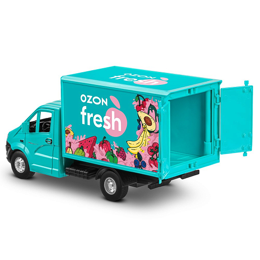 ТМ "Автопанорама" Машинка металлическая 1:28 ГАЗель NEXT OZON fresh, зеленый, откр. двери, задняя дверка фургона, свет, звук, инерция, в/к 24*14*12 см в Джамбо Тойз #19