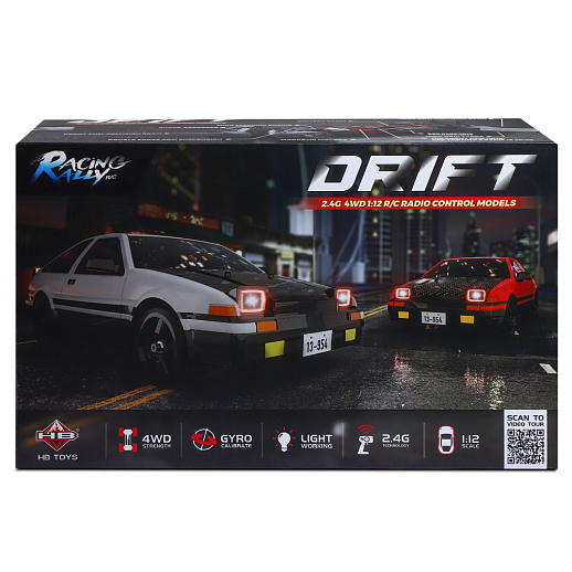 Р/У машина для дрифта, М1:12, 2.4GHz, 4WD, свет, запасн.колеса,с аккум, цвет белый с черн., в/к 38,8*24,1*17,3см в Джамбо Тойз #12