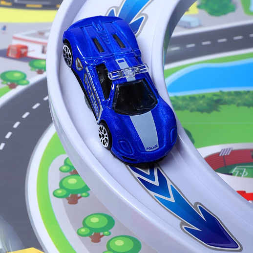 AUTODRIVE Парковка "Полиция" с автоматическим лифтом, светом,звуками,озвуч.на рус.языке. В компл: металлический транспорт 4шт., игровой коврик 78*58 см в Джамбо Тойз #12