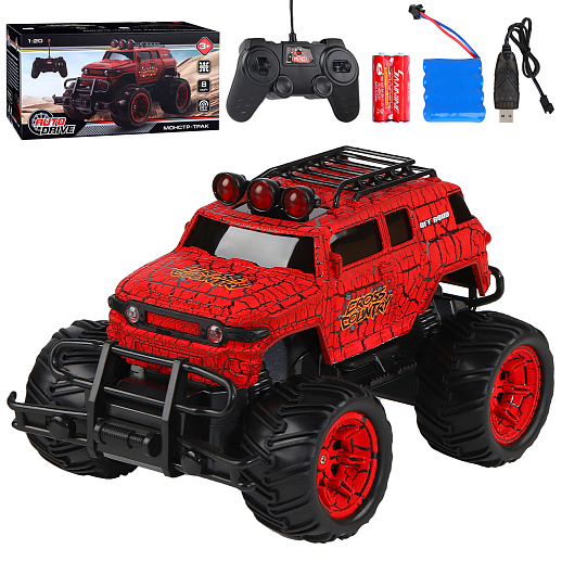 AUTODRIVE Р/У Монстр-трак 2WD,1:20,27МГц,4 канала,с аккум. и бат.д/пульта,цв. красный,в/к 28.5*14.5*15,5см в Джамбо Тойз