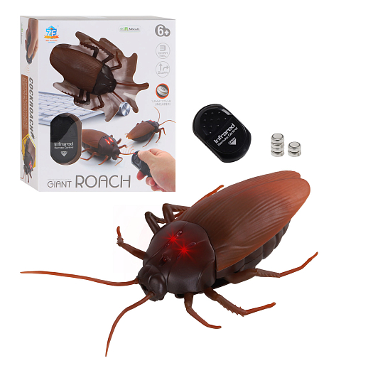 Таракан Р/У, 3 канала, световые эффекты Функции: Вперед / Назад / Демо режим/ Поворот направо с помощью радиоуправления на любой гладкой поверхности в/к 16,5*5,5*19 в Джамбо Тойз