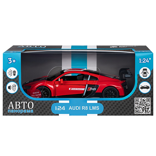 ТМ "Автопанорама" Машинка металлическая 1:24 Audi R8 LMS, красный,  откр. двери, свет, звук, свободный ход колес, в/к 24,5*12,5*10,5 см в Джамбо Тойз #3
