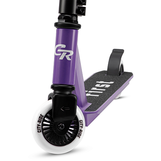 Трюковый самокат CITYRIDE FIRST, T-bar сталь 50*50см, дека алюм.49*9,5см, колеса PU 86A 100мм, пластик диск,  вилка резьб., хомут 4б., цвет Фиолетовый в Джамбо Тойз #5