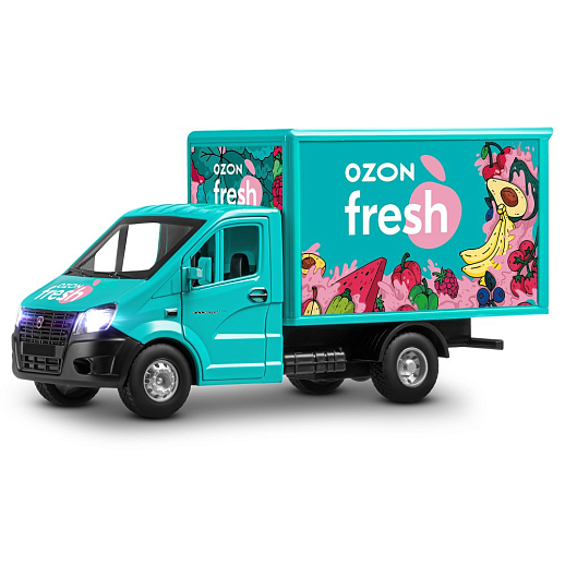 ТМ "Автопанорама" Машинка металлическая 1:28 ГАЗель NEXT OZON fresh, зеленый, откр. двери, задняя дверка фургона, свет, звук, инерция, в/к 24*14*12 см в Джамбо Тойз #3
