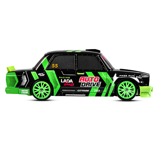 AUTODRIVE Р/У Машина для дрифта LADA 2105,М1:24,2.4GHz,4WD,свет фар,4 доп.колеса,конусы,с аккум.,цв. черный с зелеными акцентами,в/к 24*10,3*23,7см в Джамбо Тойз #4