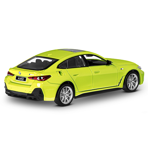 Машинка металлическая 1:34 BMW I4 M50 с зарядной станцией, желтый, свет, звук, откр. двери и капот, инерция, в/к 20,6*9,*9 см в Джамбо Тойз #13