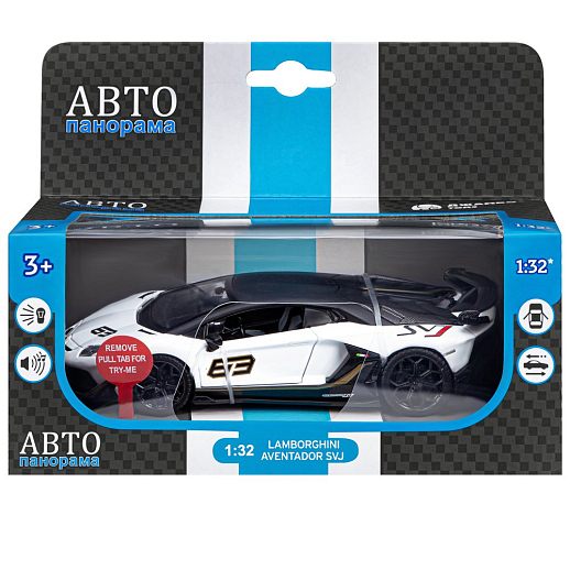 ТМ "Автопанорама" Машинка металлическая, 1:32 Lamborghini SVJ, белый, откр. двери и багажник, свет, звук, инерция,  в/к 17,5*12,5*6,5 см в Джамбо Тойз #4