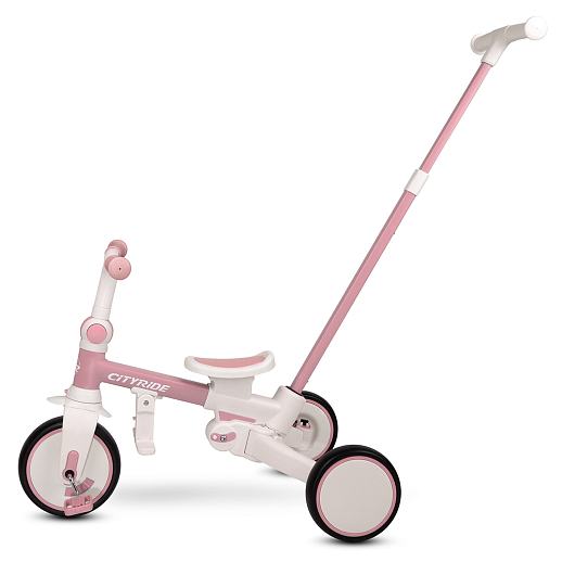 Детский трехколесный велосипед "CITYRIDE". Рама алюминий, может трансформироваться, подножки, колеса 8/7 EVA, капюшон, род. ручка, розовый в Джамбо Тойз #7