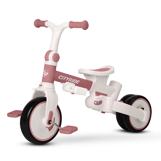Детский трехколесный велосипед "CITYRIDE". Рама алюминий, может трансформироваться, подножки, колеса 8/7 EVA, капюшон, род. ручка, коричневый в Джамбо Тойз #8