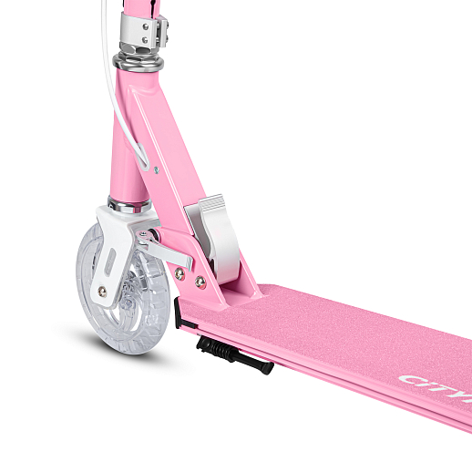 Самокат 2хколесныйМатериал：алюминиевый сплавРучка：TPR , ручной тормоз.Колеса：145X30mm PUПодшипники：ABEC-7. Размер деки ：50x12cm   Цвет: розовый в Джамбо Тойз #13