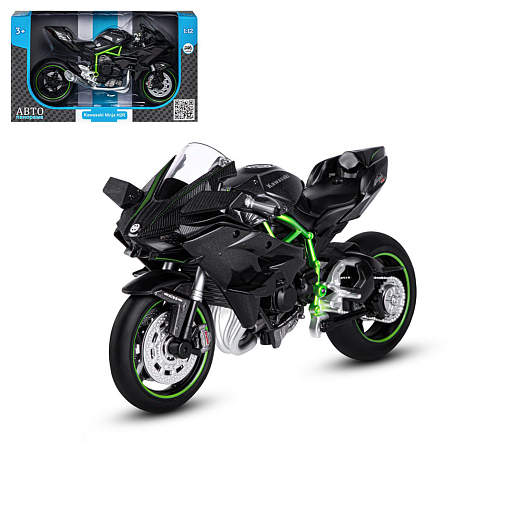 ТМ "Автопанорама" Мотоцикл металл. 1:12 KAWASAKI Ninja H2R, черный, свободный ход колес, в/к 7,1 х 11,7 х 20,6 см  в Джамбо Тойз