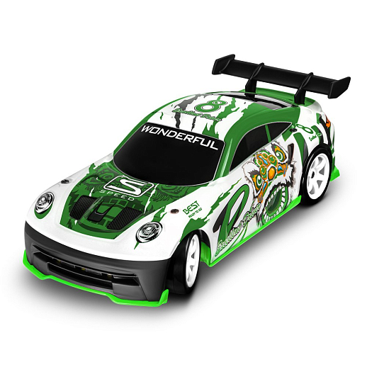 Р/у машина для дрифта,1:18, подсветка днища/фар, запасн. колеса, конусы,цвет белый с зелен.,с аккум, в бел.гофрокор. 34*20,5*17,5см в Джамбо Тойз #5